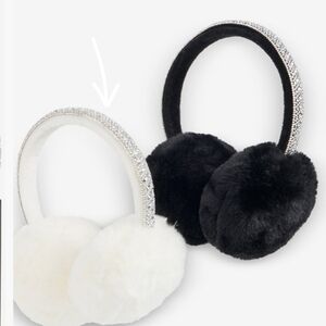 INC Faux Fur Rhinestone Earmuffs Limited Edition Creamy White